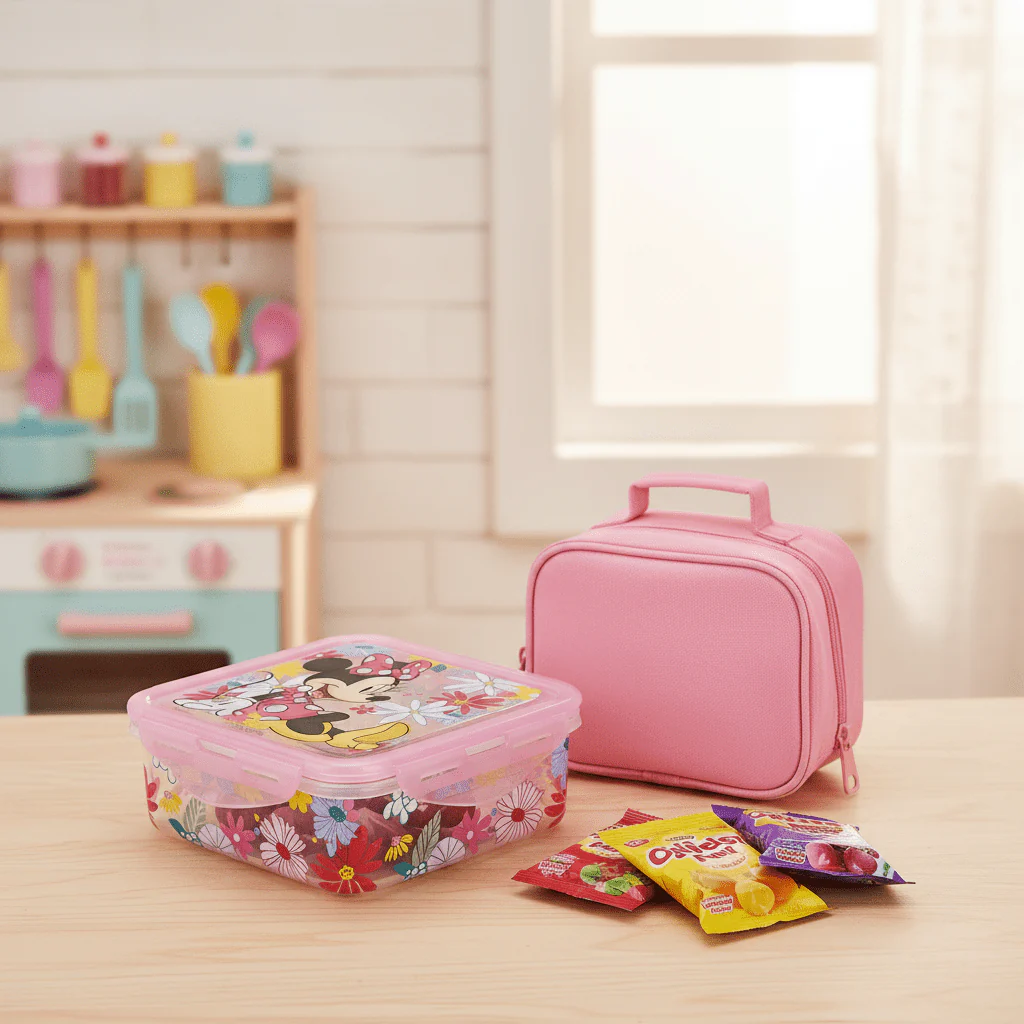 AKDC Medium Square Food Storage Container – 500 ml Plastic Transparent Mickey Mouse Design Lunch Box - Image 2