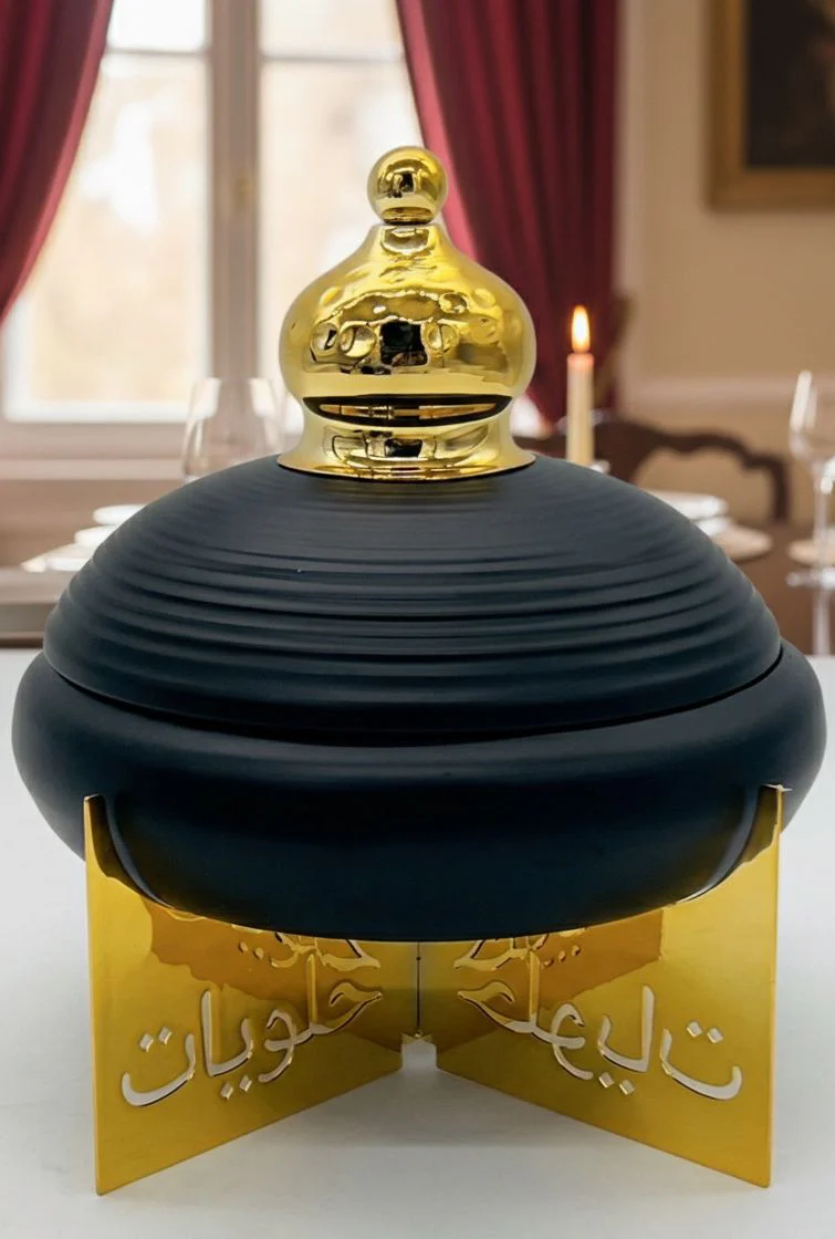 AKDC Metal Candy Bowl with Lid and Stand 16cm*21.5cm, Black/Gold - Image 3