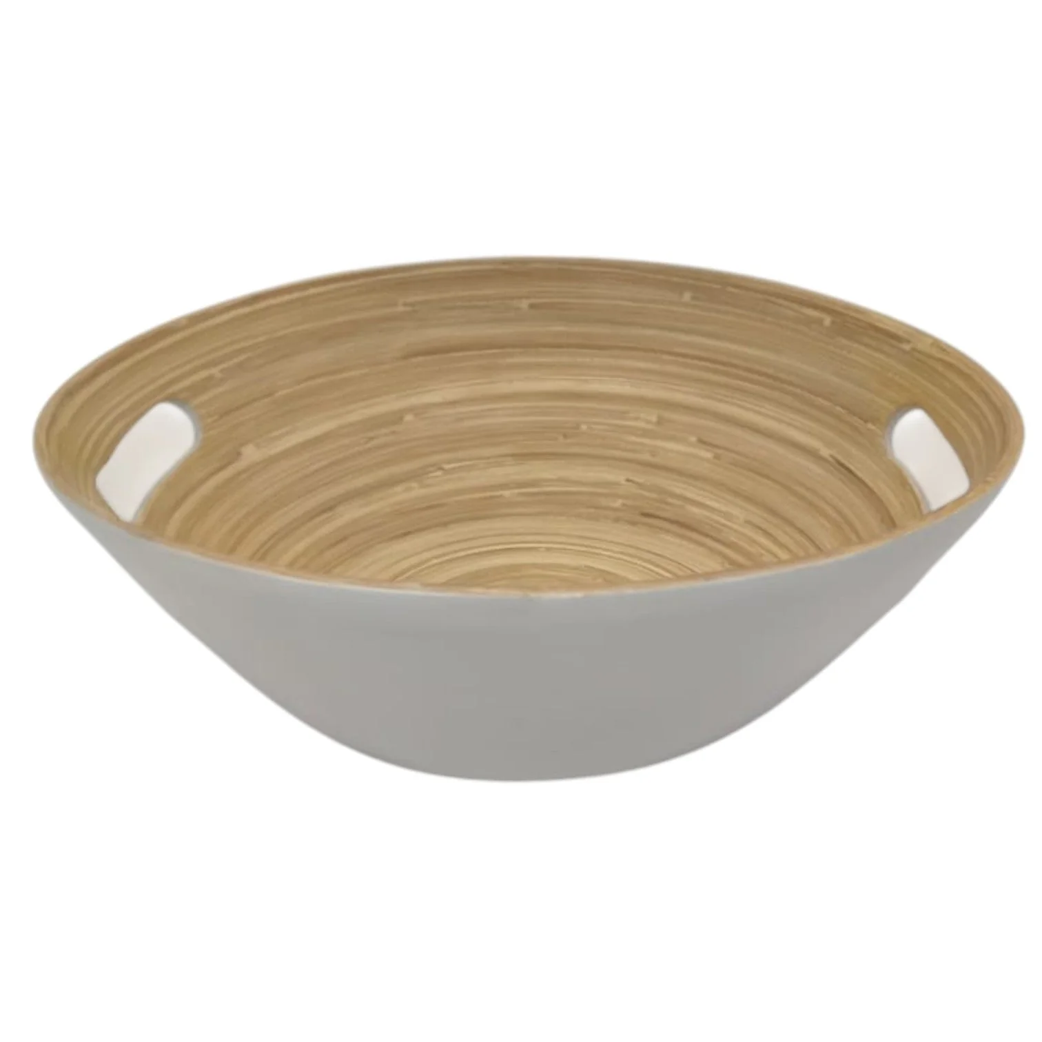 AKDC Modern Bamboo Oval Shape Serving Bowl With Handle-29cmX25cmX10cm-White&Bamboo