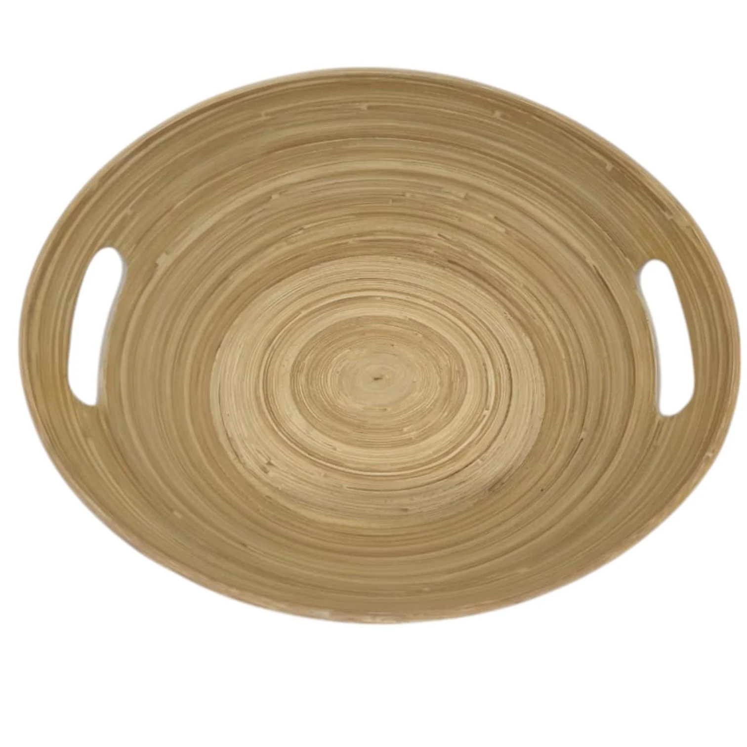 AKDC Modern Bamboo Oval Shape Serving Bowl With Handle-29cmX25cmX10cm-White&Bamboo - Image 2