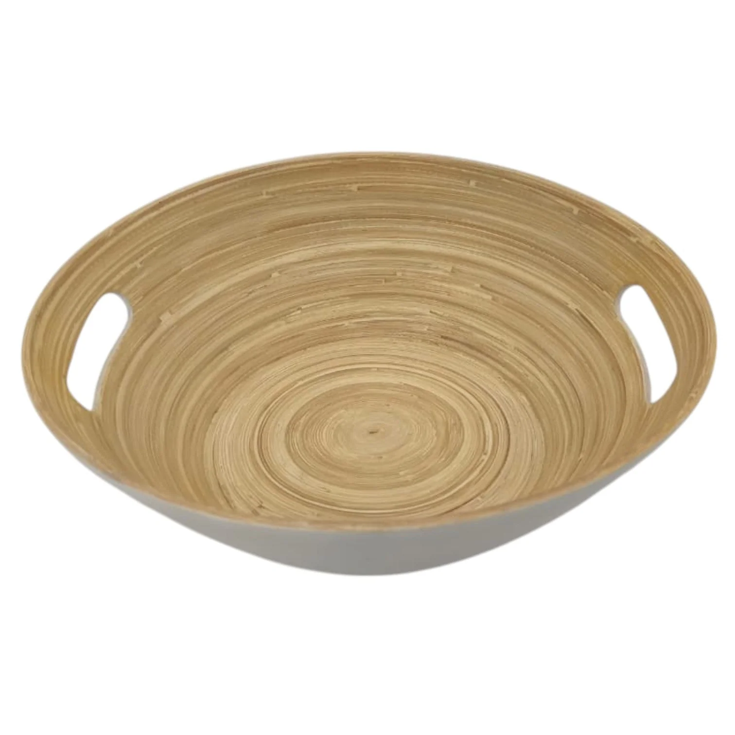 AKDC Modern Bamboo Oval Shape Serving Bowl With Handle-29cmX25cmX10cm-White&Bamboo - Image 3