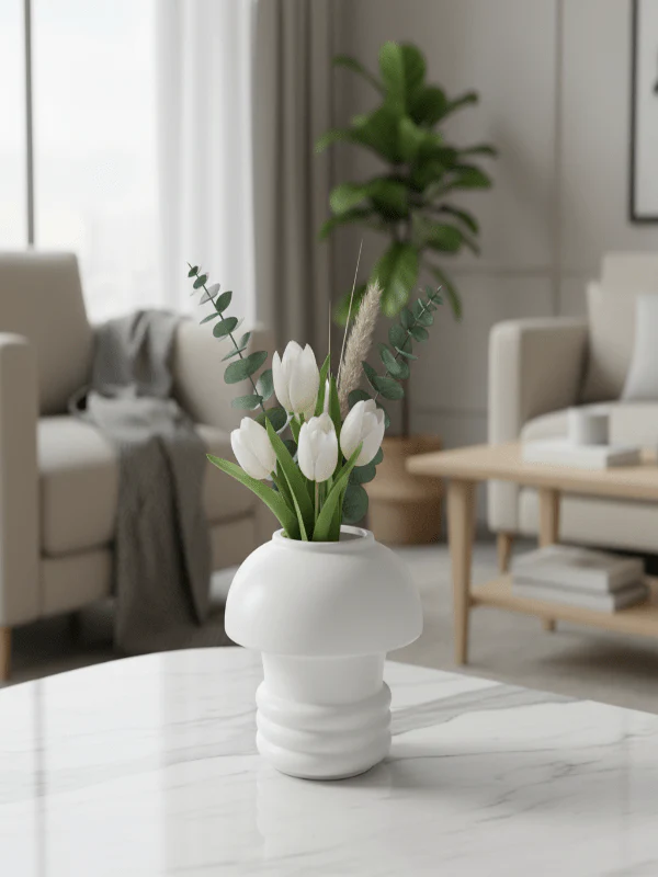 AKDC Mushroom-Inspired Ceramic Decorative Vase – Elegant White Playful Sculptural Design, 12 × 14 cm - Image 2