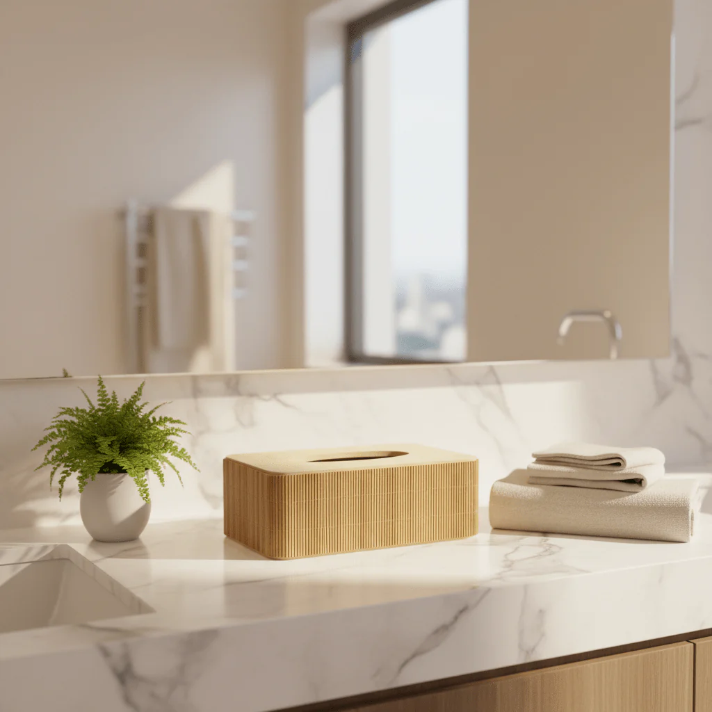AKDC Natural Bamboo & Wood Rectangular Tissue Box Cover 23 X 13 X 8 cm - Image 2