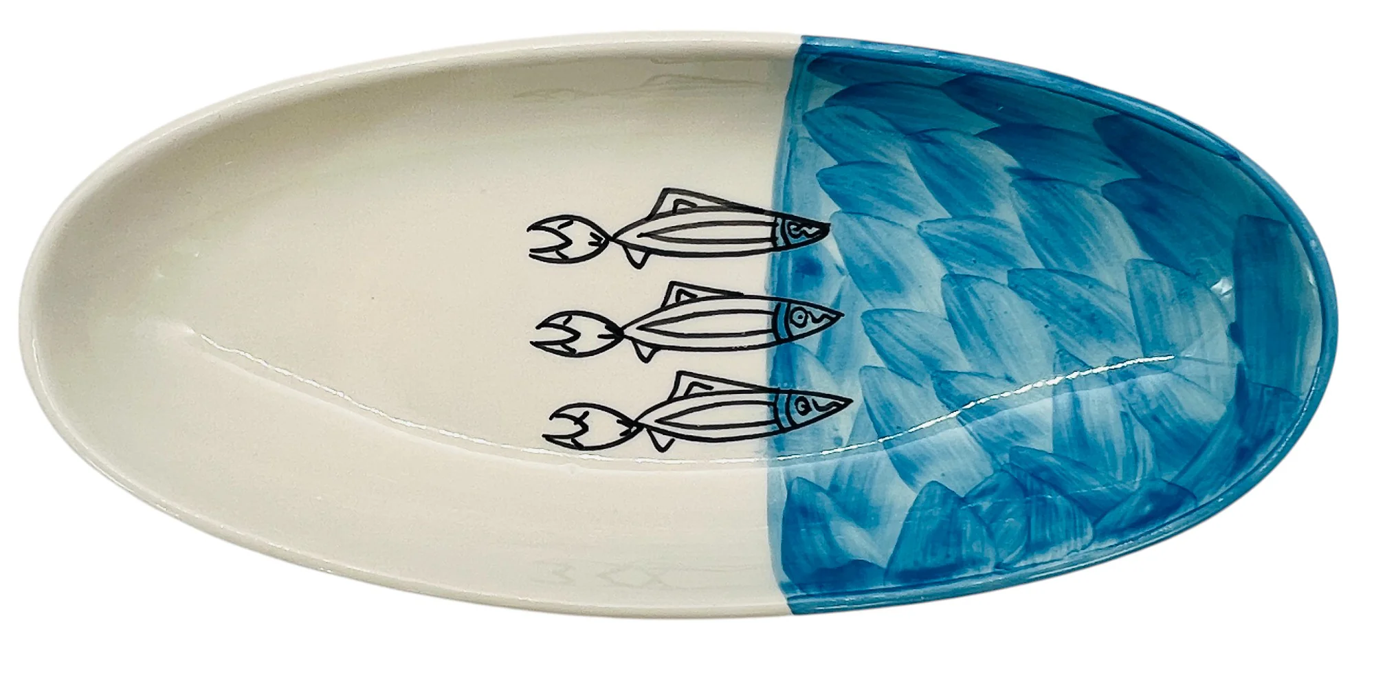 AKDC Oval Ceramic Plate 31cm*14cm*4.5cm, Sardine Blue - Image 2