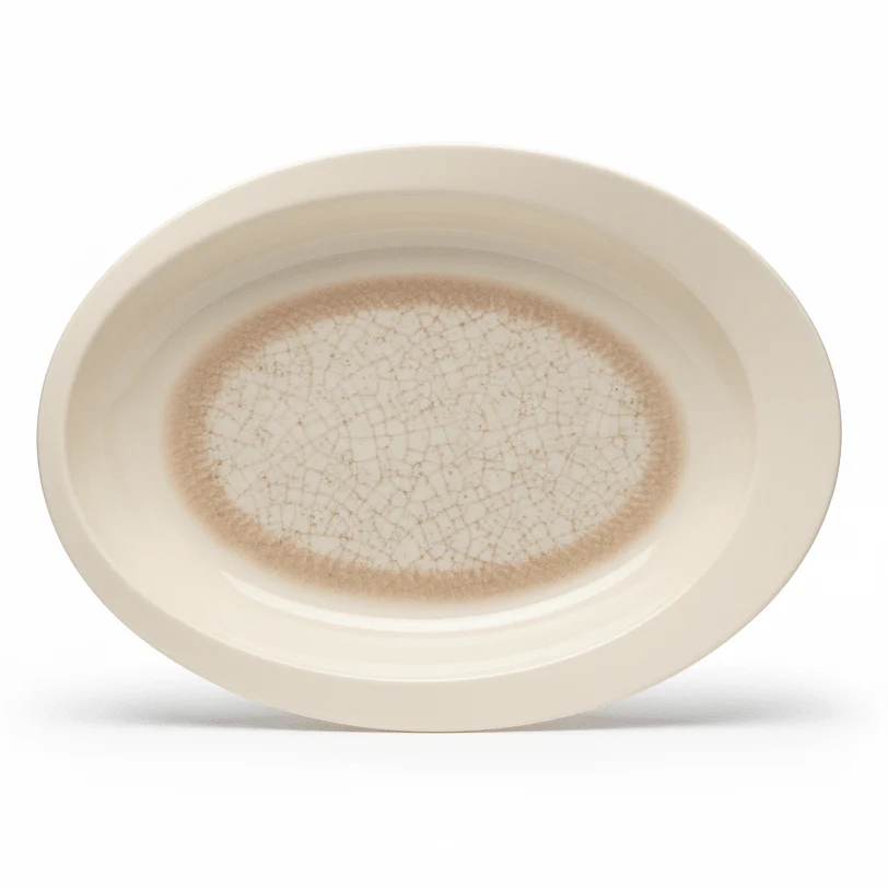 AKDC Oval Cream Brown Crackle Design Melamine Serving Plate Elegant Serving Tray for Main Courses and Appetizers – 30 × 23 cm