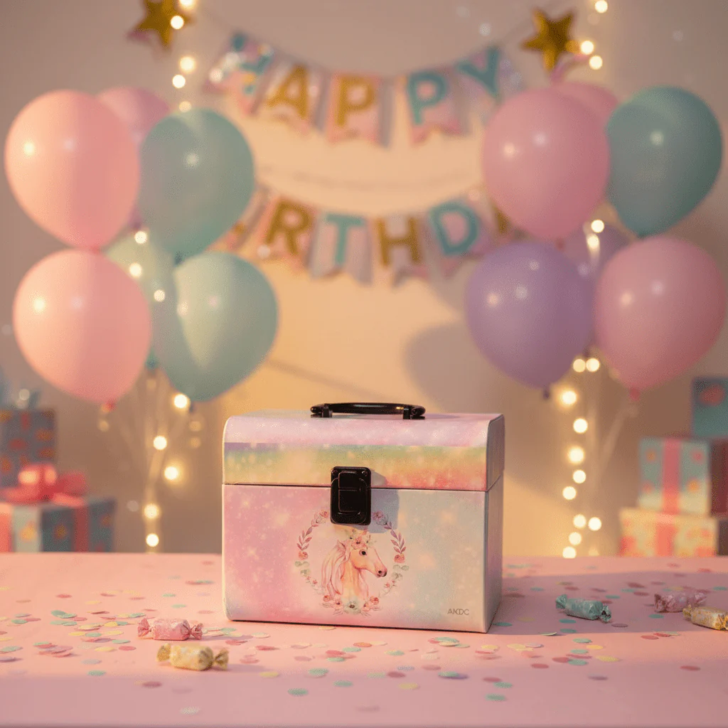 AKDC Pastel Rainbow Unicorn Design Cardboard Gift Box with Handle for Kids Birthday Party Favors, Candy Treats & Gift Hampers – 21×16.5 cm - Image 2