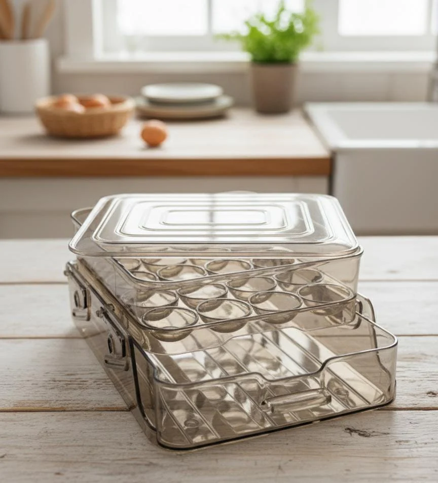 AKDC Plastic Egg Storage Box – 20 Egg Capacity, Transparent Brown Container for Refrigerator Organization