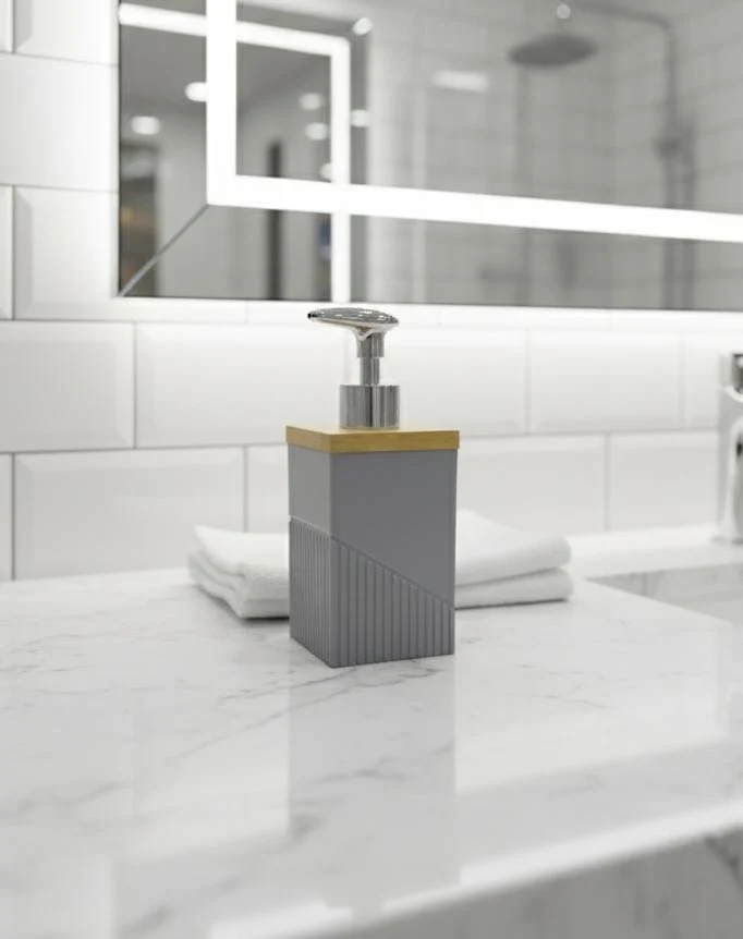 AKDC Plastic Liquid Soap Dispenser – Gray Tone Minimalist Design, Perfect for Modern Bathroom Aesthetic - Image 2