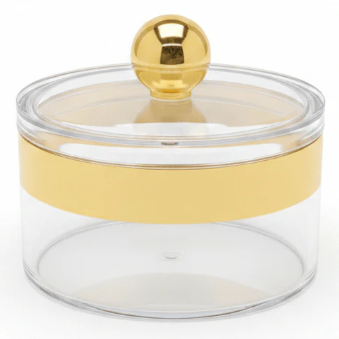 AKDC Premium Acrylic Storage Canister with Decorative Gold Design and Lid Compact Container 14 × 7.5 cm