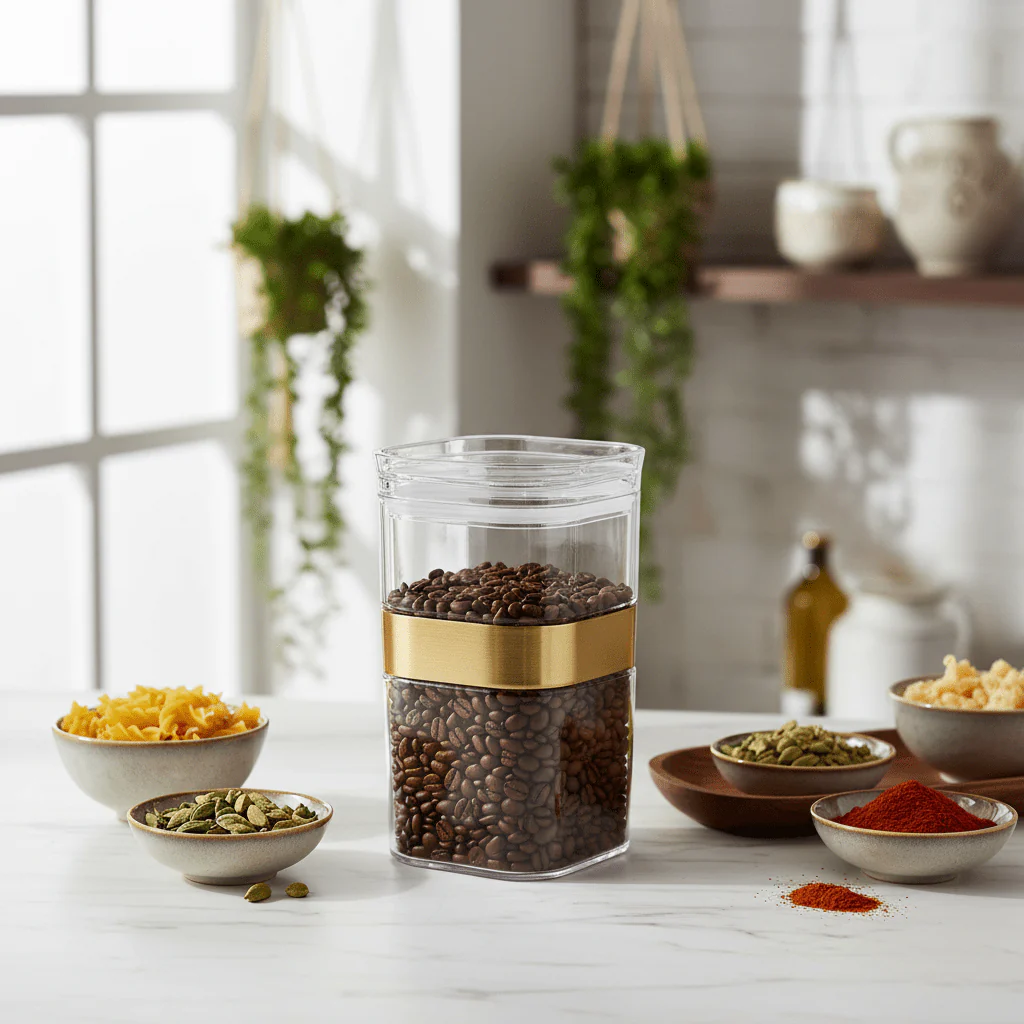 AKDC Premium Acrylic Storage Canister with Decorative Gold Design and Lid Multipurpose Container 800 ml Capacity - Image 2