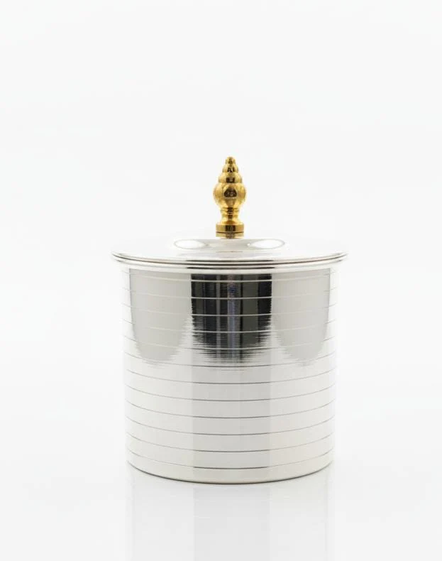AKDC Premium Glass Sugar Pot with Silver Metal Lid and Gold Finish – Elegant Storage Jar for Sugar, Coffee, or Spices – Modern Kitchen Countertop Decor 10x10 cm