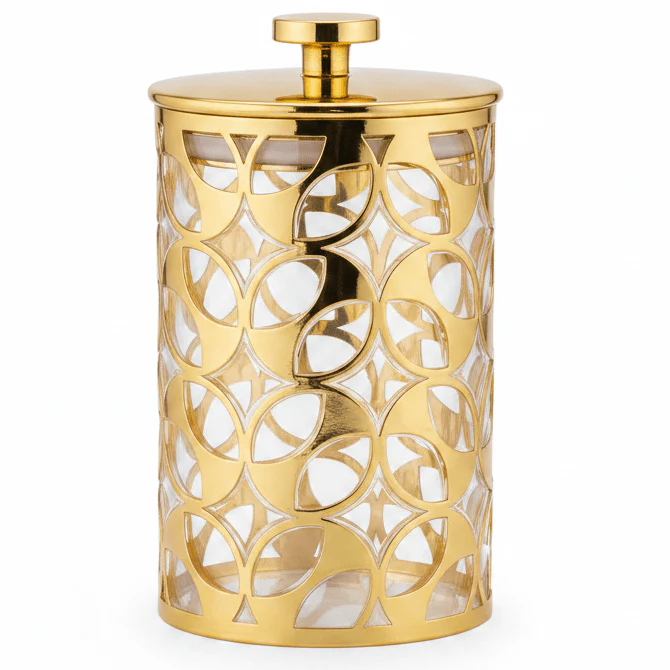 AKDC Premium Gold Design Acrylic Storage Jar with Lid for Kitchen Organization 15 × 10 cm