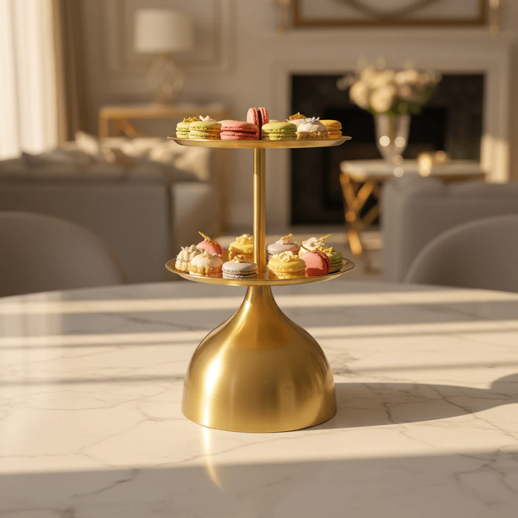AKDC Premium Stainless Steel Gold Finish 2-Tier Cake Stand 50×40×30 cm Luxury Dessert Display - Image 2