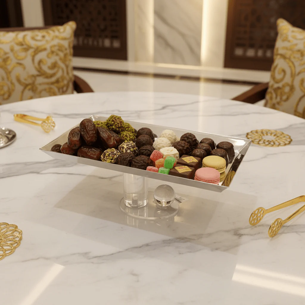 AKDC Rectangular Elegant Footed Candy Tray – Premium Metal Serving Tray for Sweets & Snacks Display – 24x12 cm - Image 2