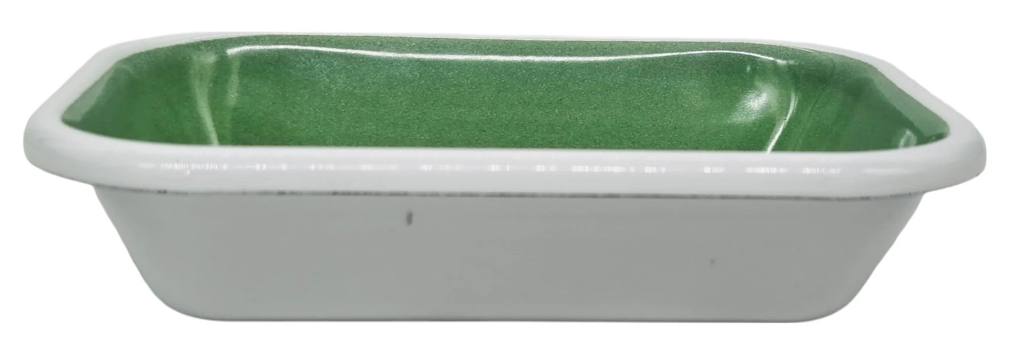AKDC Rectangular Enamel Bowl 17cm*12cm*4cm, White/Green