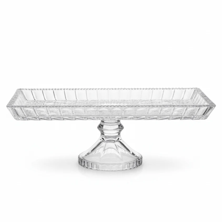 AKDC Rectangular Glass Footed Serving Tray – Modern Serving Tray for Dining & Party Presentation – 30×15 cm