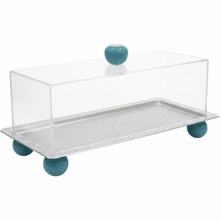 AKDC Rectangular Metal Candy Tray with Acrylic Cover β Premium Food Display & Storage Tray for Hygienic Serving β 32x12 cm