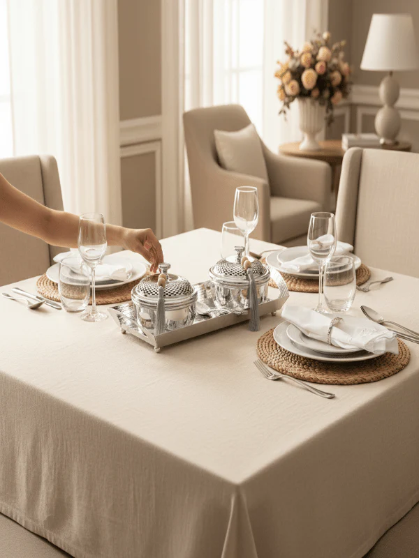 AKDC Rectangular Metal Tray with 2 Candy Bowls – Elegant Silver Finish, Complete Serving Set, 34 × 14 × 10 cm - Image 2