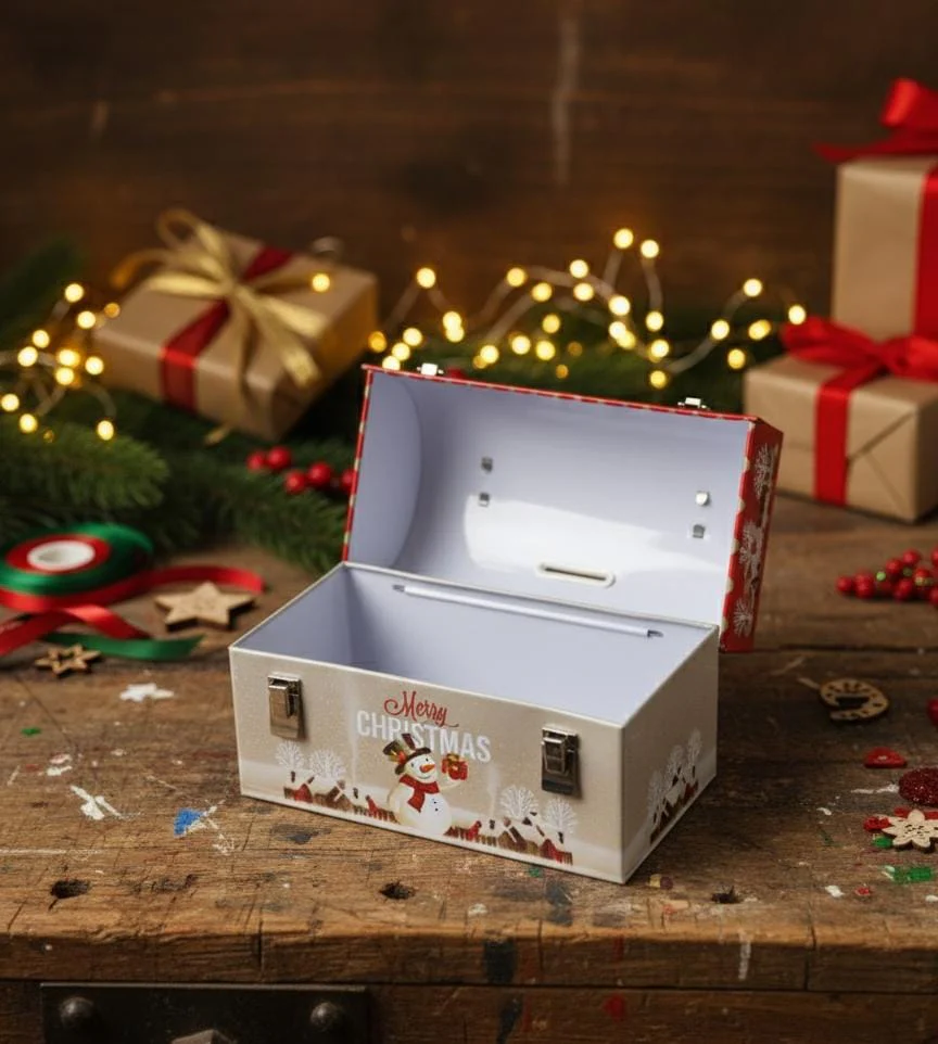 AKDC Red Metal Coin Box 15×15 cm – Christmas Money Box or Gift Storage - Image 2