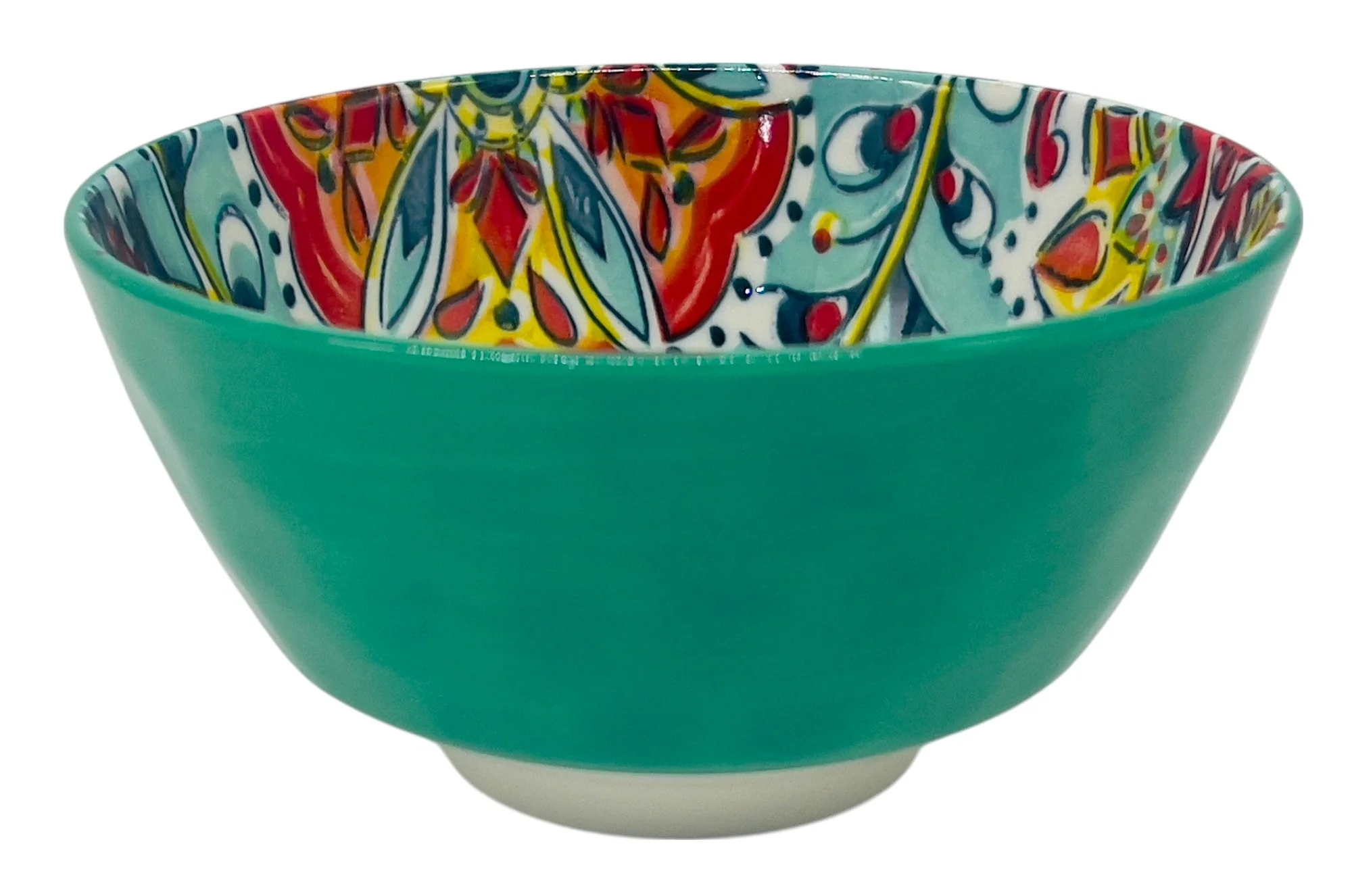 AKDC Round Ceramic Soup Bowl 12cm*6cm, Teal and Multicolour Floral Designs