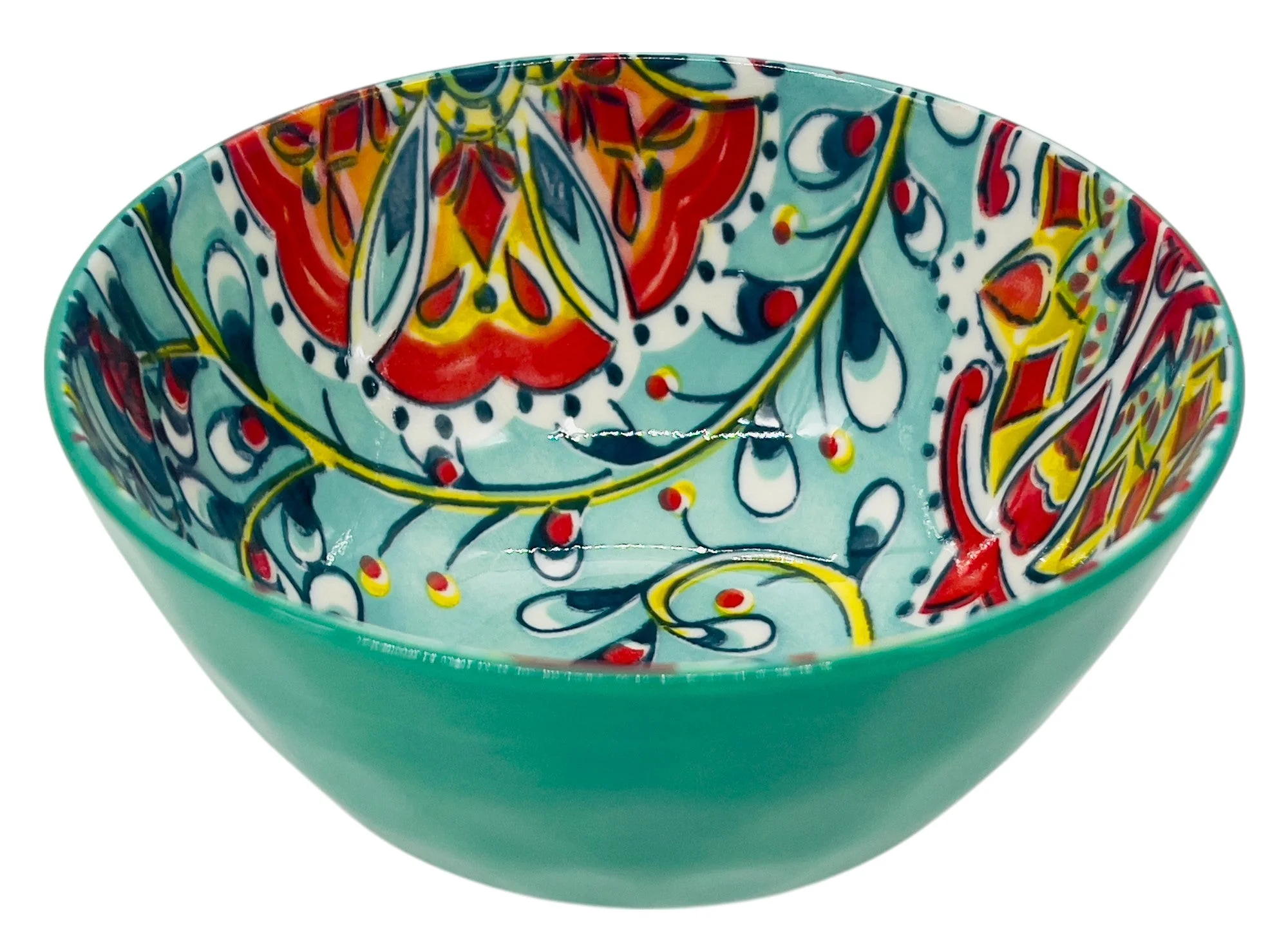 AKDC Round Ceramic Soup Bowl 12cm*6cm, Teal and Multicolour Floral Designs - Image 2
