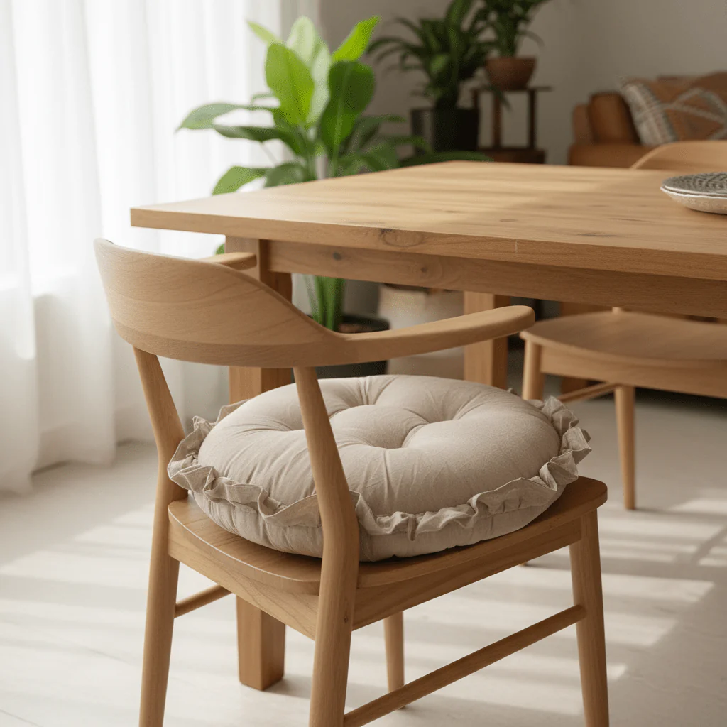 AKDC Round Cotton Linen Blend Beige Chair Cushion Soft Durable Seat Pad for Dining Chairs and Stools 35 cm - Image 2