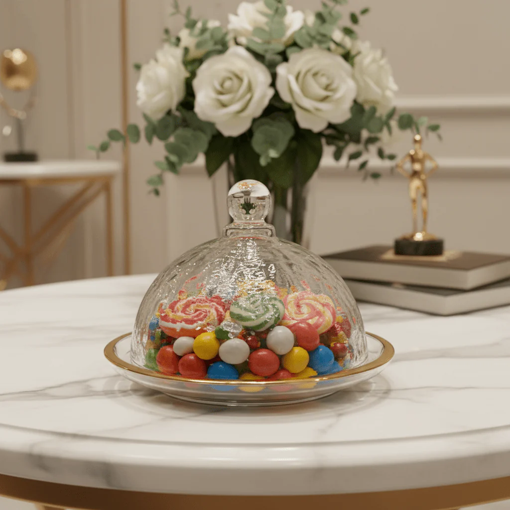 AKDC Round Glass Candy Plate with Lid Classic Covered Dessert Serving Dish 14 cm - Image 2