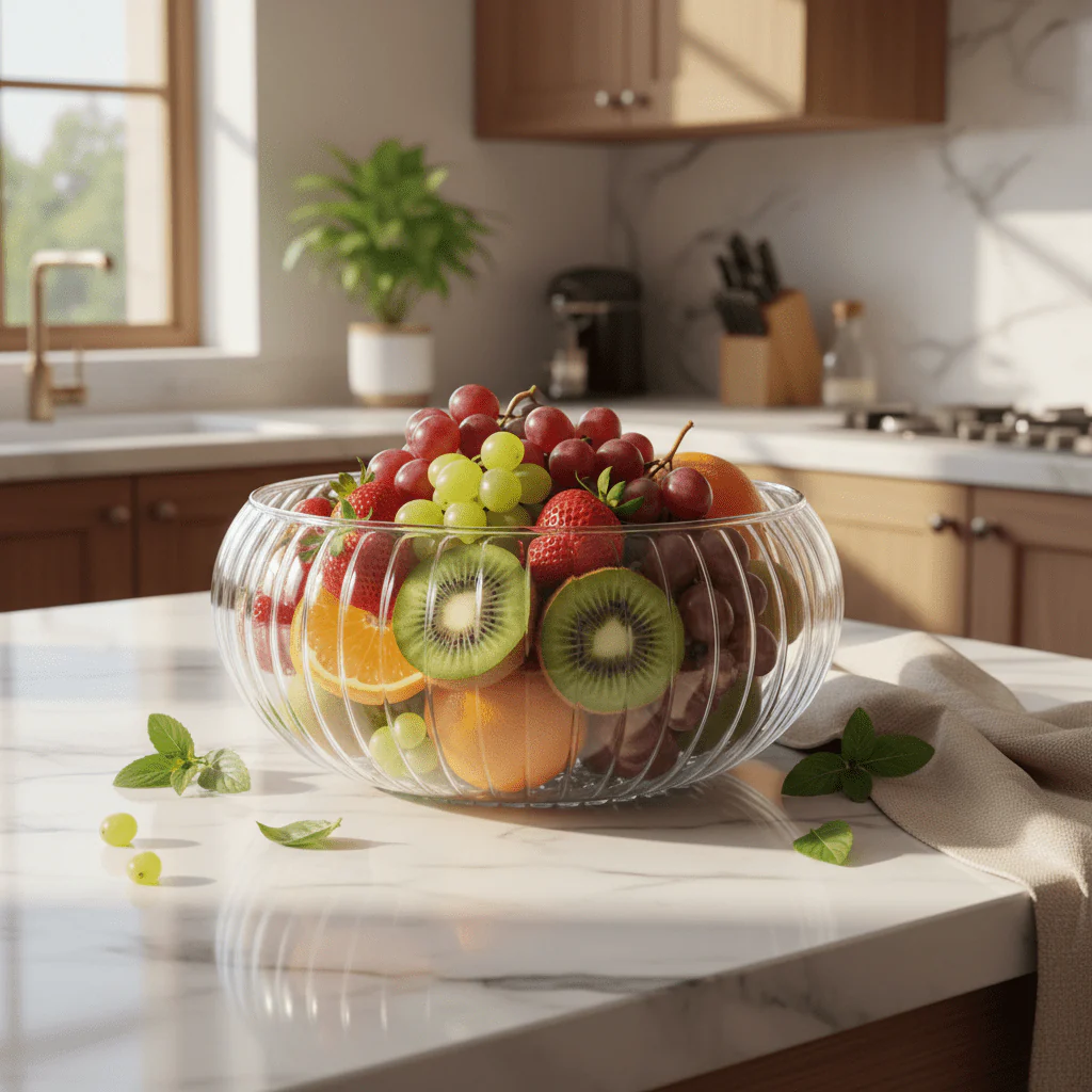 AKDC Round Glass Fruit Bowl – Multi-Purpose Serving Bowl for Fruits, Salads & Everyday Use 20×10 cm - Image 2