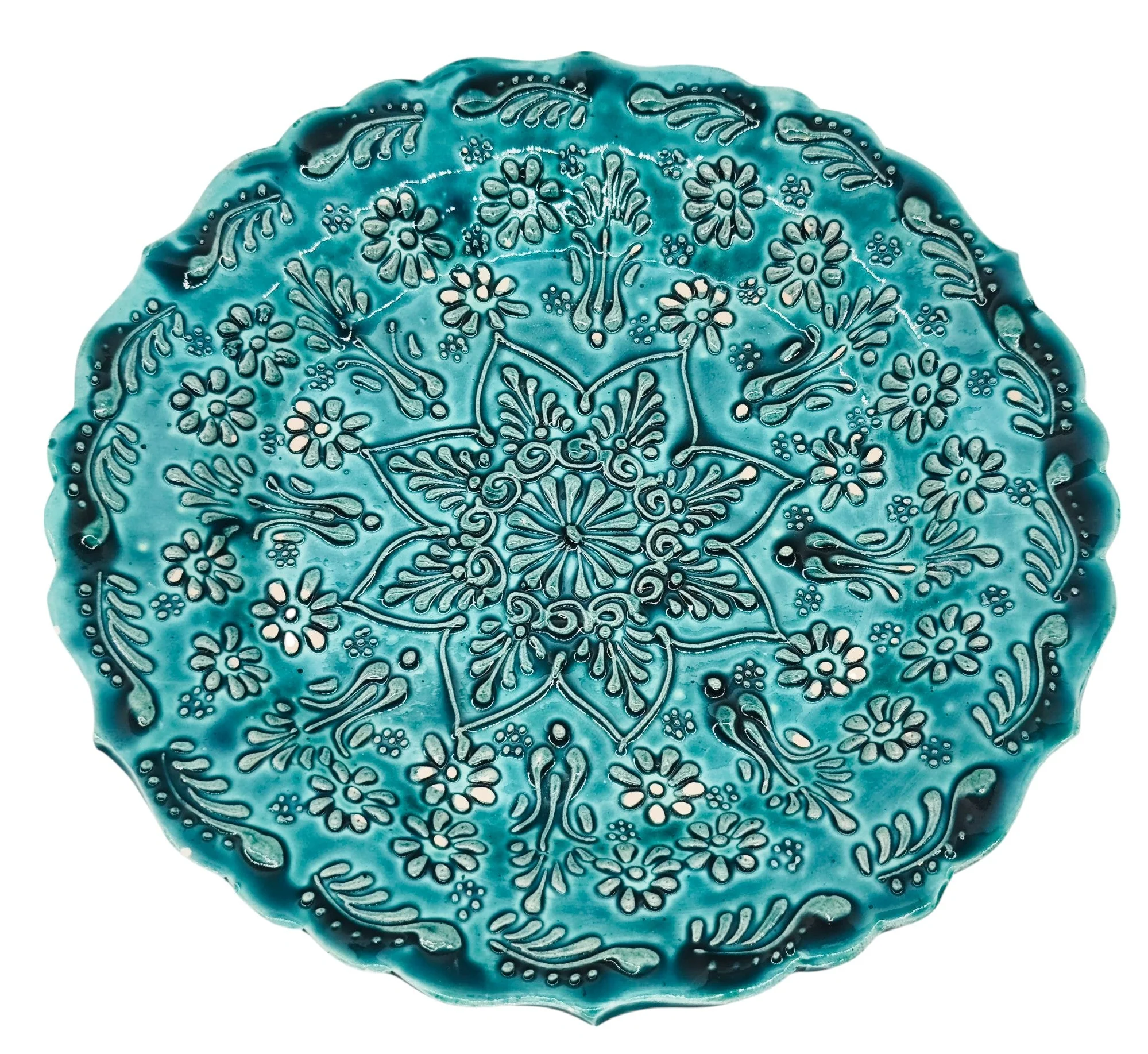 AKDC Round Handmade Plate 25cm, Multicolour Floral Design