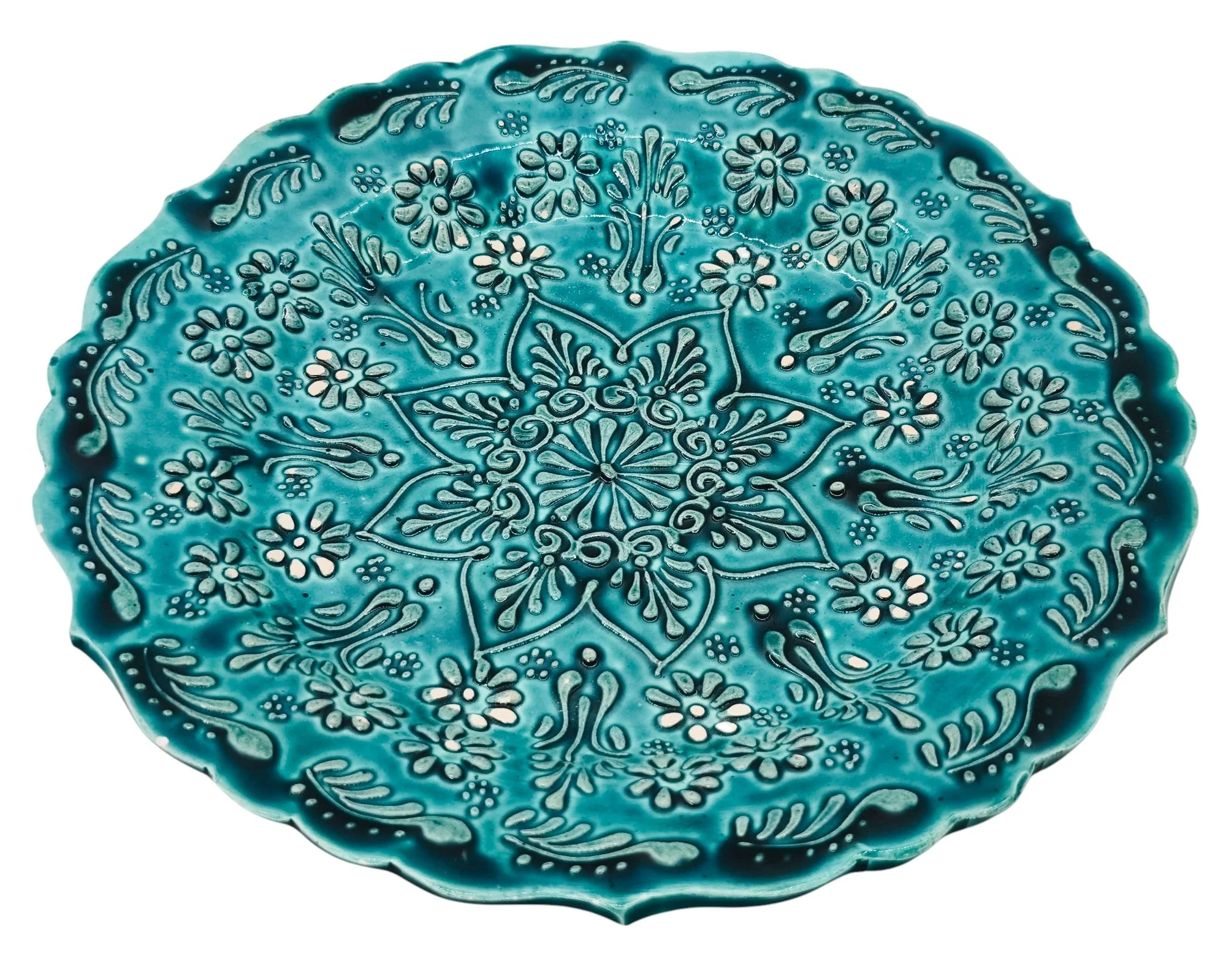 AKDC Round Handmade Plate 25cm, Multicolour Floral Design - Image 2