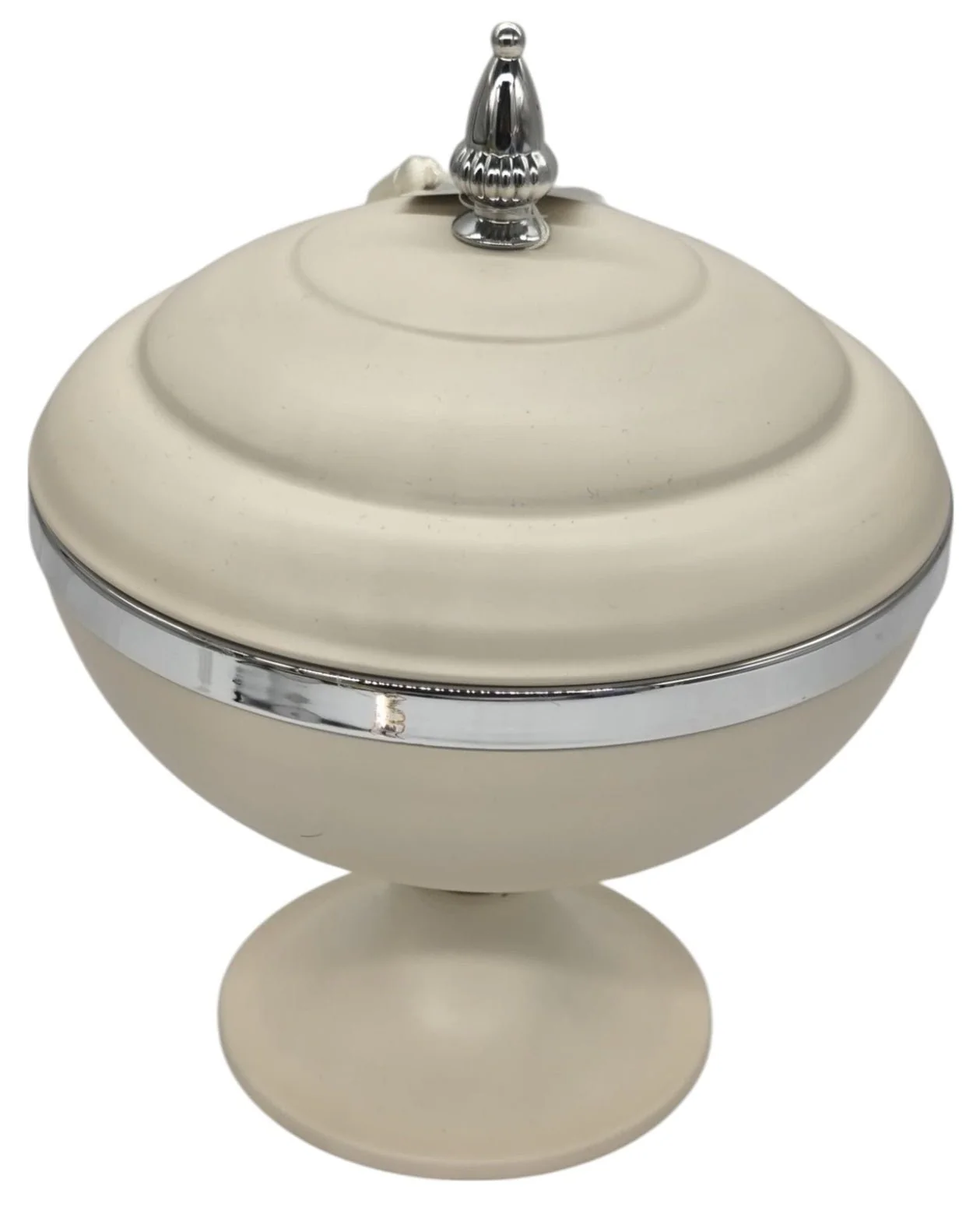 AKDC Round Metal Footed Candy Bowl with Lid 21cm*27cm, Ivory/Silver