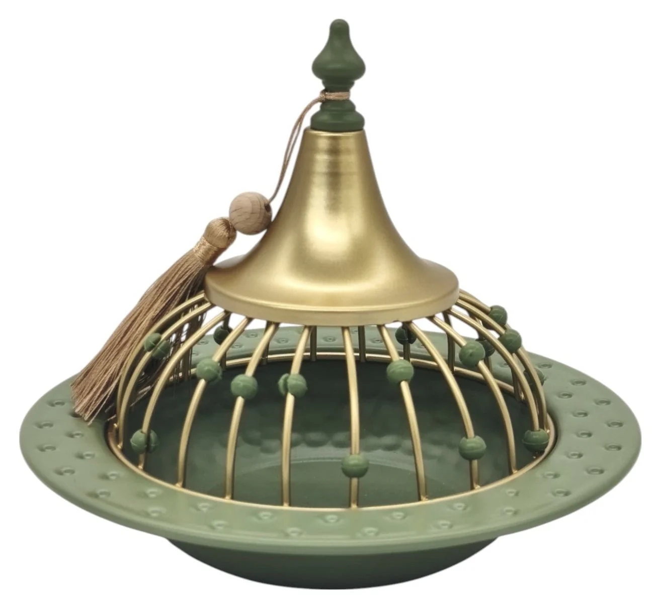 AKDC Round Metal Tajine with Dome 20cm*18cm, Green/Golden