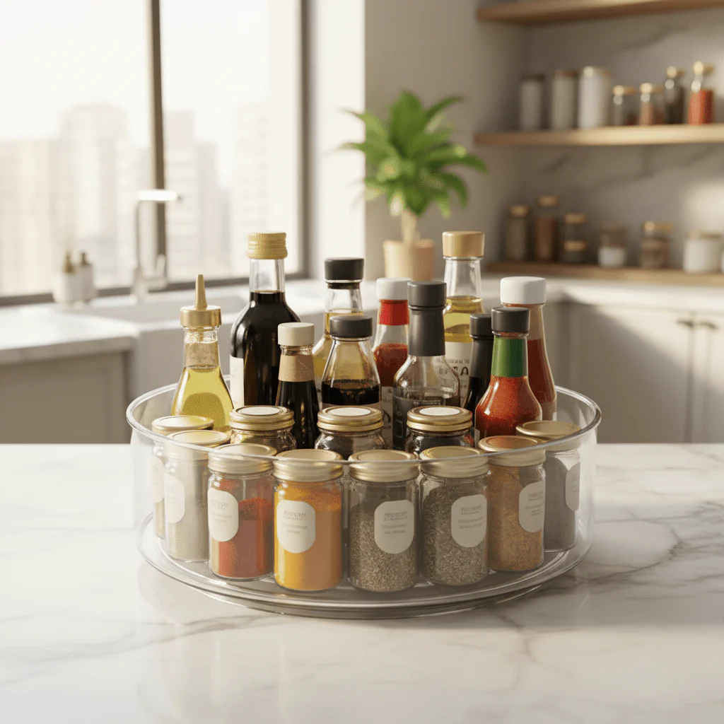 AKDC Round Plastic Rotating Organizer 23cm*8.5cm, Clear & Transparent - Image 2