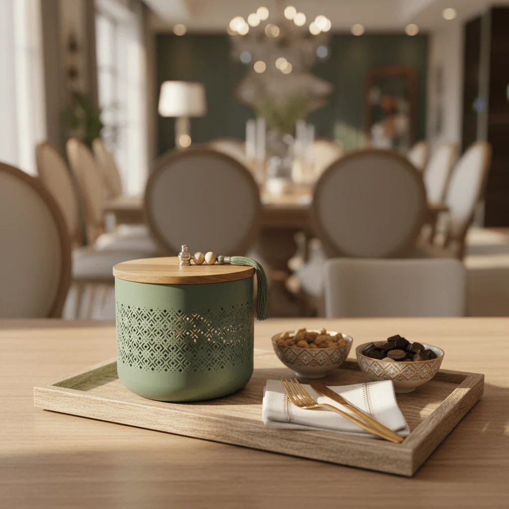 AKDC Sage Green Metal Candy Storage Jar with Wooden Lid β Elegant Kitchen Storage for Sweets & Snacks β 18 Γ 17 cm - Image 4
