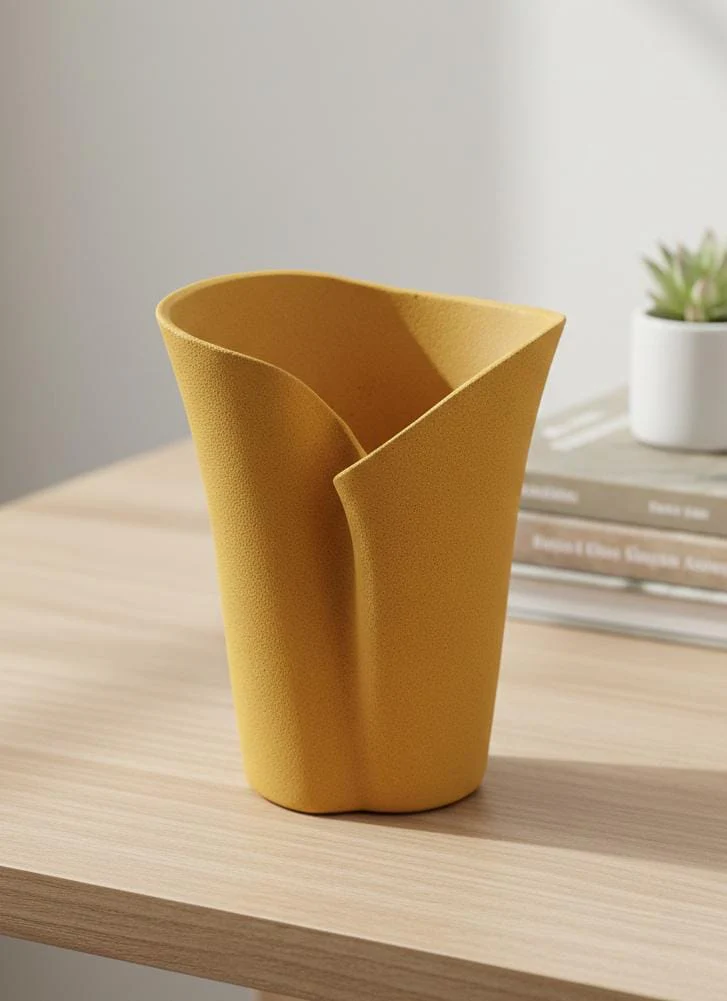 AKDC Sand Color Hard Plastic Flower Vase β Modern Curved Decorative Design β 24Γ17 cm - Image 2