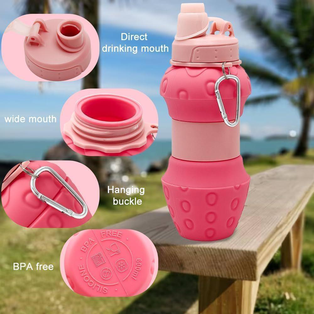 AKDC Silicone Expandable Water Bottle 500ml, Strawberry Shaped, Green - Image 3