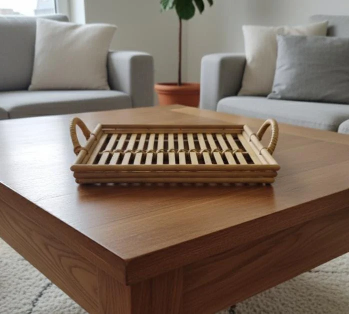 AKDC Small Square Bamboo Tray 30×30×3 cm – Compact Natural Wooden Tray