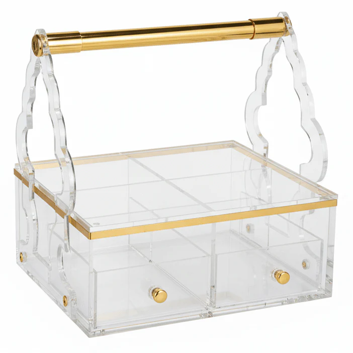 AKDC Square Acrylic 4 Compartment Candy Box Transparent Storage Organizer for Snacks Dry Fruits and Sweets 24 x 24 cm