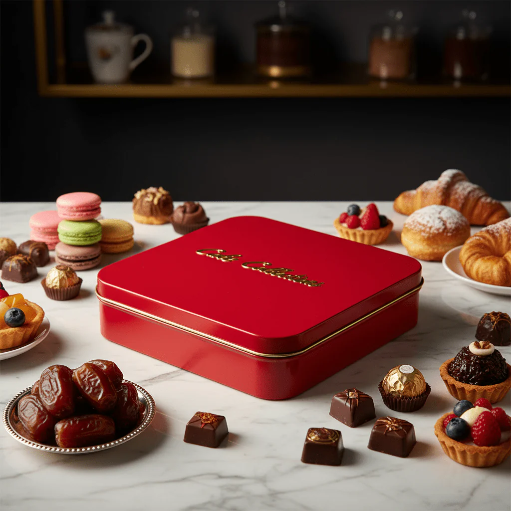 AKDC Square Red Premium Metal Cake Box with Strong Structure for Bakery Packaging 31x31cm - Image 2