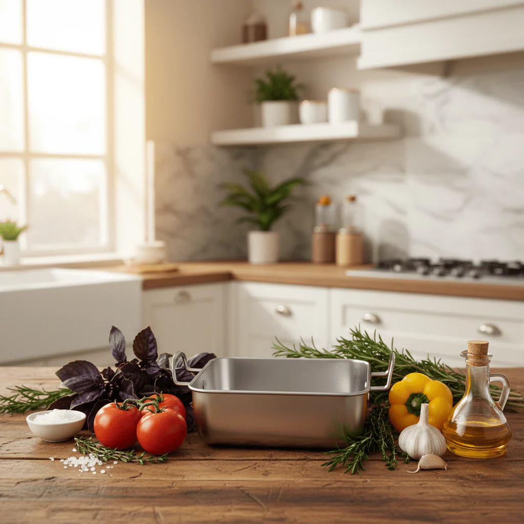 AKDC Stainless Steel Square Baking Pan Chrome With Handle-15cmX15cmX5cm - Image 2