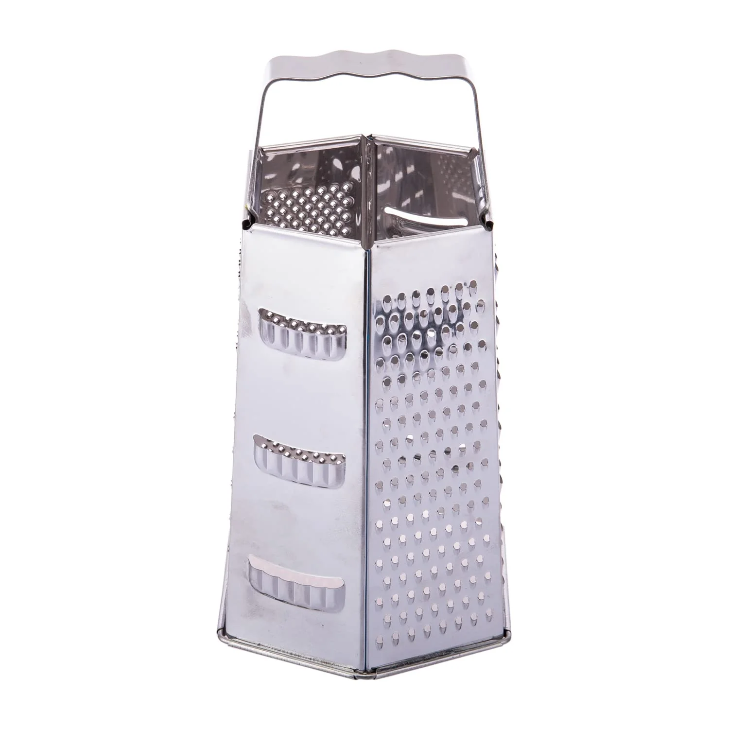 AKDC Stainless Steel Grater 6 Way Sharp Blade & Easy Grip Handle Best Cheese, Vegetables, 14Cm X 11Cm X 22Cm-Steel
