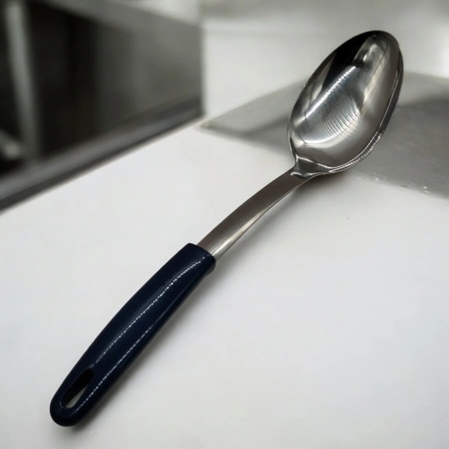 AKDC Stainlessteel Serving Spoon With Plastic Handle-33cmX7cm-Blue&Steel - Image 2