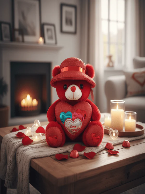 AKDC Stylish Red Teddy Bear (25 cm) with Cute Hat - Image 2