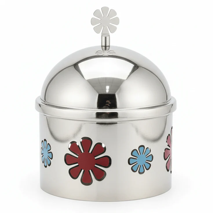 AKDC Stylish Round Metal Dates Container 20×12 cm Elegant Storage Bowl for Dates & Dry Fruits