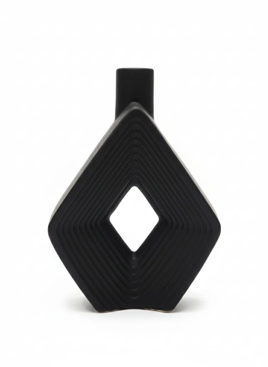 AKDC Tall Black Ceramic Display Vase – 17×25 cm