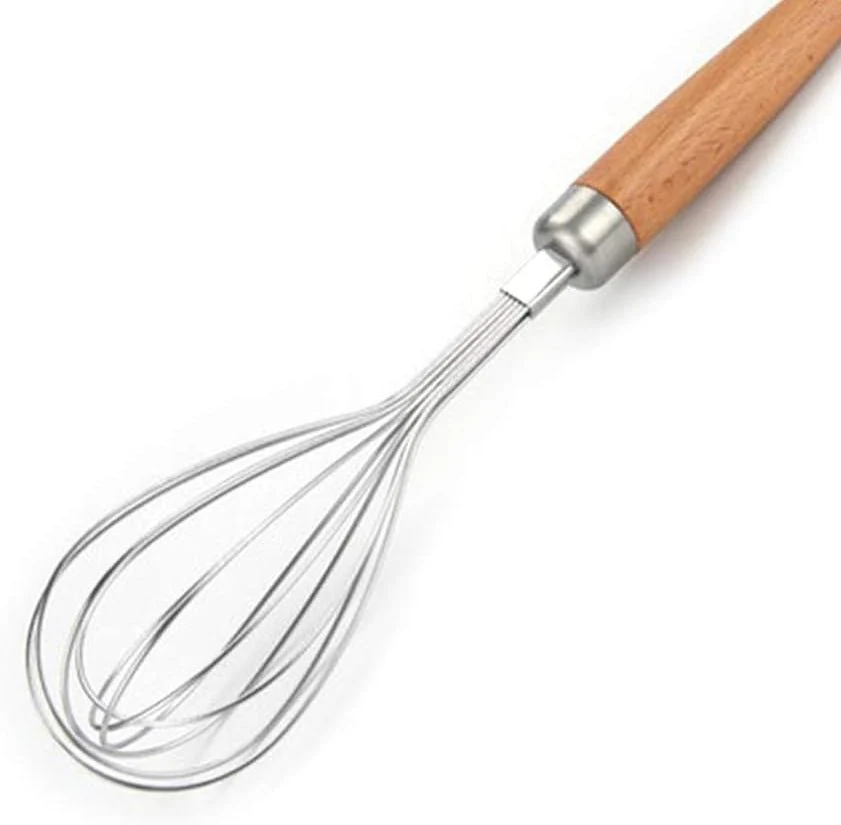 AKDC Whisk for Cooking, Stainless Steel Wire Wooden Handle Kitchen Hand Whisk Multi Function Non Stick Balloon Whisk Egg Beater for Blending Whisking Beating Frothing Stirring Batters-15cmX5cm-Steel&Wooden