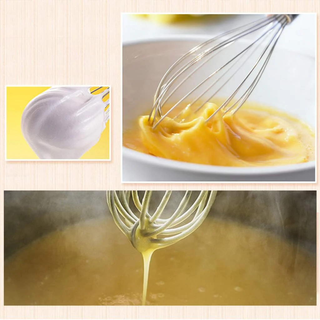 AKDC Whisk for Cooking, Stainless Steel Wire Wooden Handle Kitchen Hand Whisk Multi Function Non Stick Balloon Whisk Egg Beater for Blending Whisking Beating Frothing Stirring Batters-15cmX5cm-Steel&Wooden - Image 2