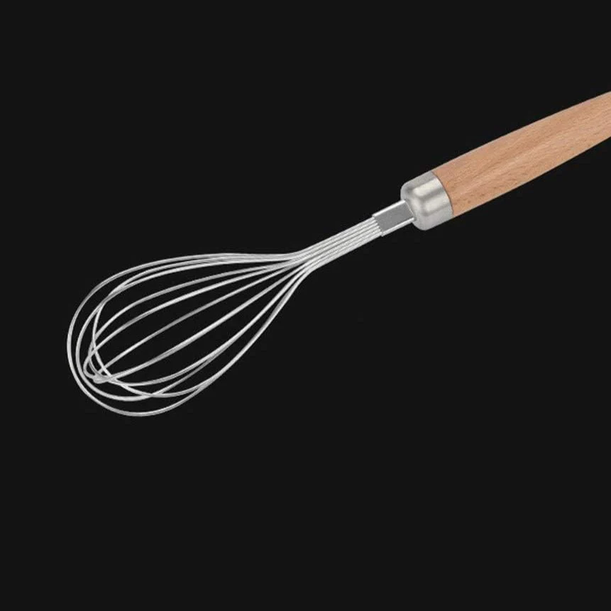 AKDC Whisk for Cooking, Stainless Steel Wire Wooden Handle Kitchen Hand Whisk Multi Function Non Stick Balloon Whisk Egg Beater for Blending Whisking Beating Frothing Stirring Batters-15cmX5cm-Steel&Wooden - Image 3