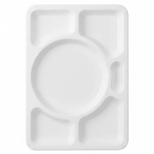 AKDC White Rectangular Melamine 6 Portion Serving Plate 38 × 28 cm Food Grade Partition Plate for Buffet Hotel and Home Dining