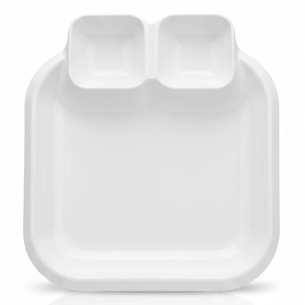 AKDC White Square Melamine 3 Portion Serving Plate 24 cm Strong and Durable Section Plate Ideal for Home and Commercial Dining
